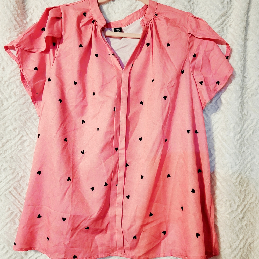 Pink Heart Print Women's Top